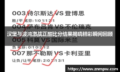 汉堡与波鸿激战正酣比分结果揭晓精彩瞬间回顾